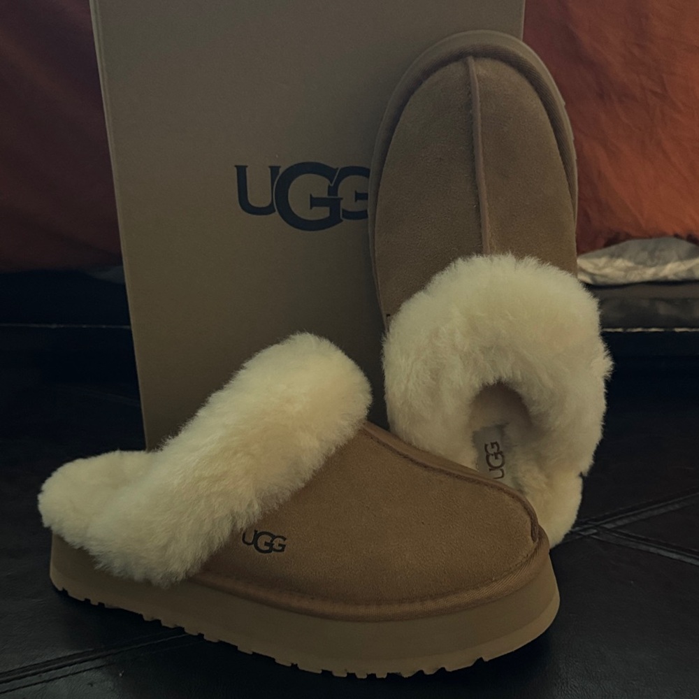 UGG Brown and Cream Sheepskin Slippers
